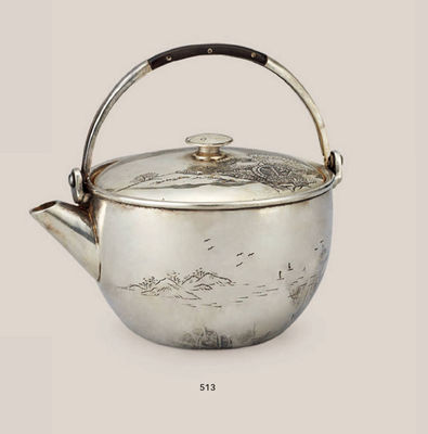 513 纯银山水田园风景图急须