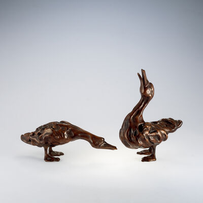 天然木彫鴨 一対