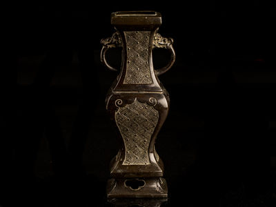 076-古銅龍耳四方花瓶