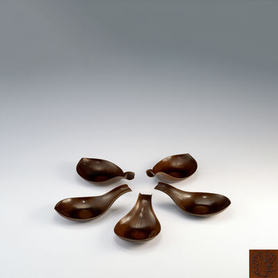 紹美造　蓮花瓣銅茶托5客