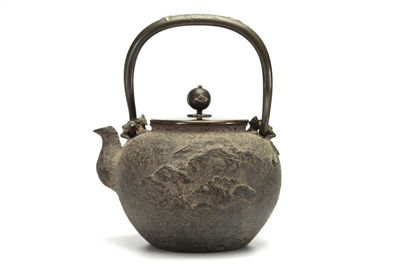 龜文堂 金銀鑲嵌提梁布紋鉄瓶