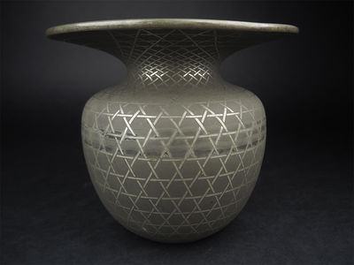 【夢工房】　古錫竹編意匠花器　箱入　甲-12