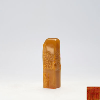 清　田黄方印鑑 印文「静観」（箱付）