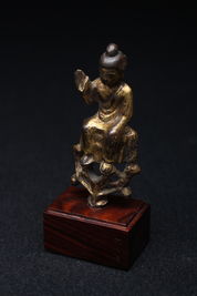 唐代 銅鍍金釋迦牟尼佛像 底座付