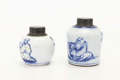 在銘 漢詩人物紋青瓷茶心壺2點