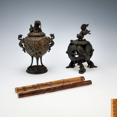 香炉2点·香筒2点　銘有