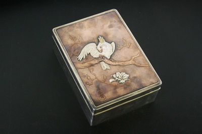 廣勝 金銀鑲嵌鸚鵡圖小盒