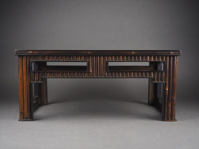 【夢工房】古い中国唐木(紫檀)製竹組高足卓・2.4ｋｇ　51㎝　辰-58