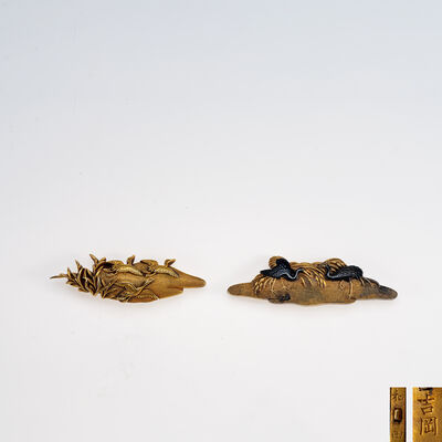 吉岡和田在銘 雁図金目貫（木箱）