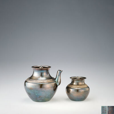 八世中川净益作　純銀茶器一式（共箱）