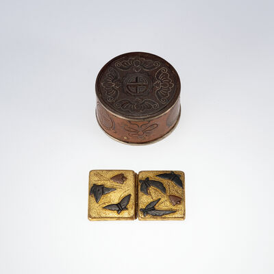 蝶紋象嵌入香盒两点