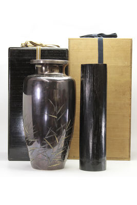 松泉（花押） 芦上鷺雕 南鐐御花生 內置竹膽（雙重箱）