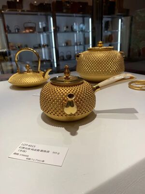 L4015　石黒光南 純金製 霰急須　３５５g（手持）