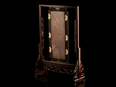 210-唐木　象嵌　硯屏