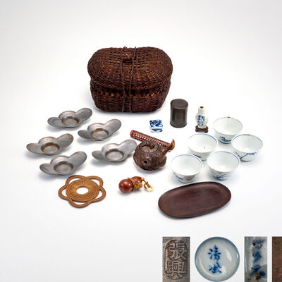 清 裂仕覆內張茶籠 煎茶器揃 時代箱