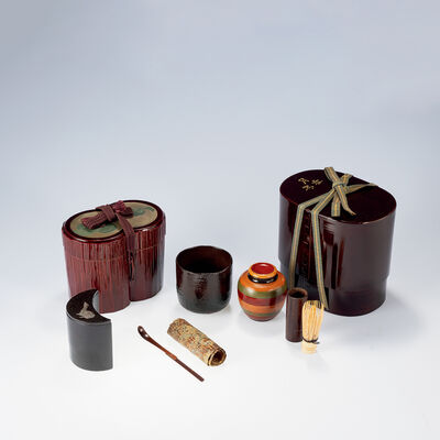 抹茶道具組 竹茶箱有（共箱）