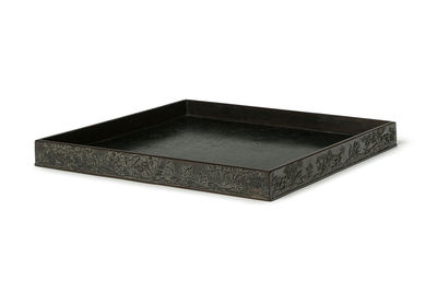黒漆 紅木雕花紋縁 方盆