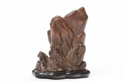 清早期 沈香木雕 山水人物紋 擺件