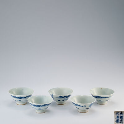 大明成化年製款　青花煎茶碗5客