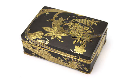 蜂須賀家伝來 金工宝石盒 金銀象嵌楓葉文（共箱）