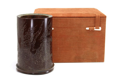 片切雕文 竹筆筒（箱付）