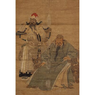 僧明兆筆 關帝図 挂軸（共箱）