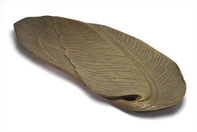 周山作（在銘）葉形木製盆