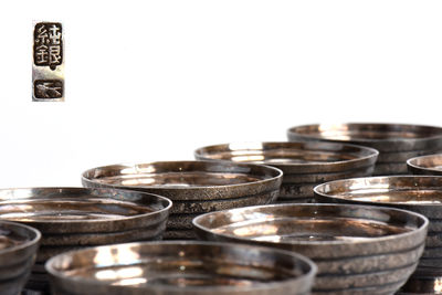 【夢工房】純銀製段輪式鎚痕盃十客　重さ計394ｇ　KS-6