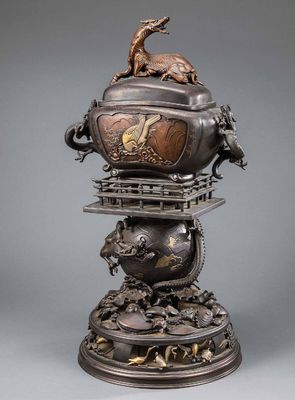 2110 明治 金工龙耳香炉