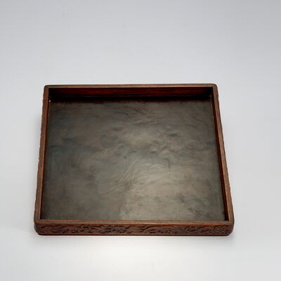 清　黄花梨螭龍紋茶盆　一保堂詩文入