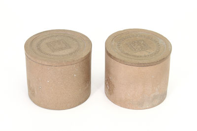 朱泥 缶　一対 龍山泥人在銘