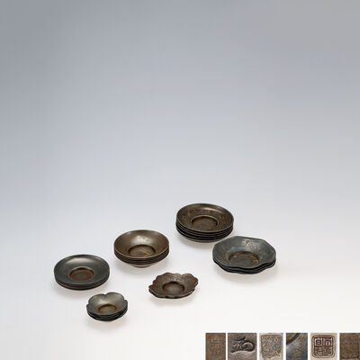 錫茶托各式6組　銘有