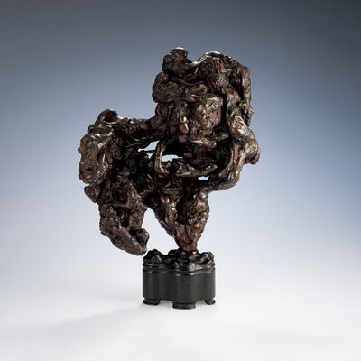 天然木 石噛飾置物