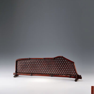 鈴木玩々斎造　竹製花模様編炉屏（共箱）