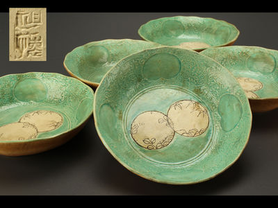 【雅】古美術品 時代源内焼皿五客 AT260