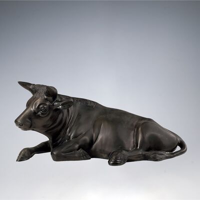 石崎秀峰作 銅牛置物