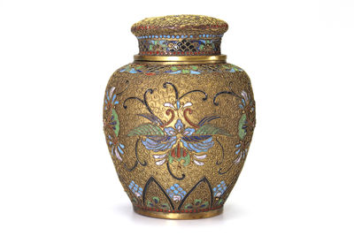 景泰藍 花蝶文茶罐 （共箱）