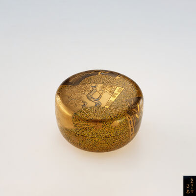 西村松逸作 扇面金蒔絵平棗（共箱）