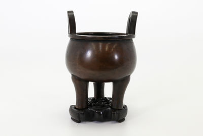 清末三足銅香爐 臺付