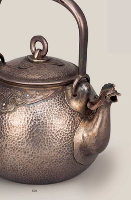 508 名越弥五郎 凤凰口岩肌纹银壶（付共箱）