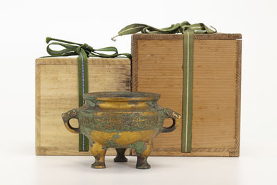 二世 秦蔵六造 塗金銅香爐（雙重共箱）