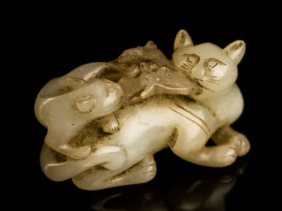 039-白砡　猫　置物