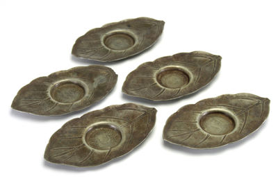 潮周 純錫葉型茶托 五客