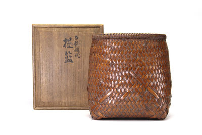 竹雲斎作 矢竹網代提籃 （共箱）