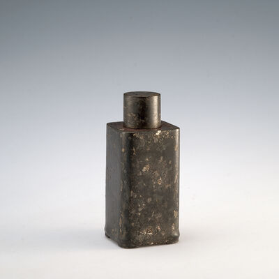 古錫四方茶心壺　領収書付（袋付木箱）