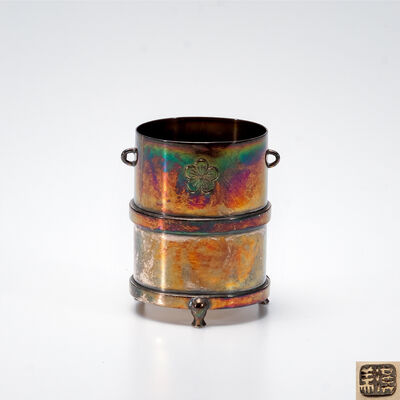 漢城美術品製作所 銀三足 李王家御紋付 小釜