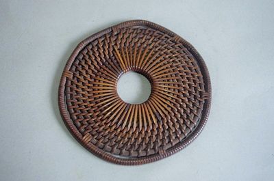 煎茶道具　竹藤網　朱泥置