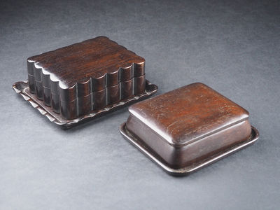 【夢工房】　古い唐木莨箱盆付二種　重さ計774ｇ　甲-7