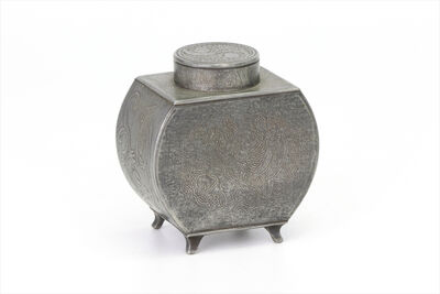 大順制 龍鳳花草紋入錫茶入