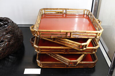 L6021　斑竹朱盆 5枚